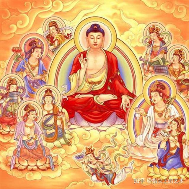 一幅佛教绘画中的神圣意境-神人佛8客