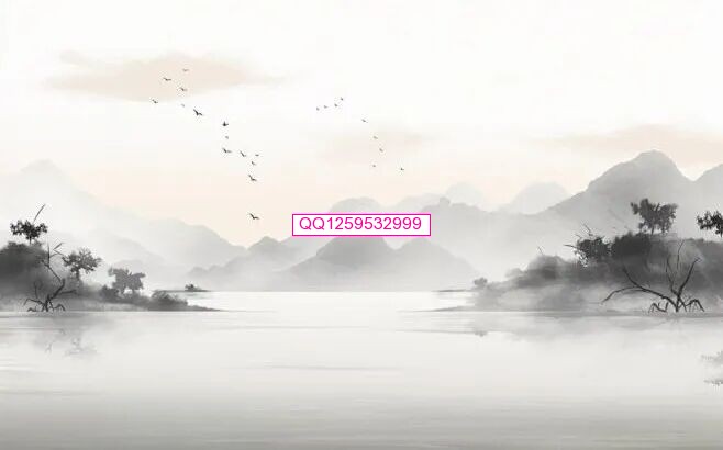 艺术河水烟雾水墨画插画图片