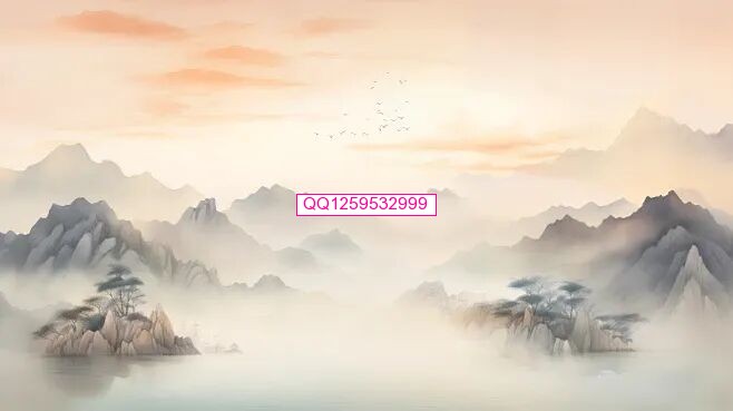 山峦山水画中式水墨画