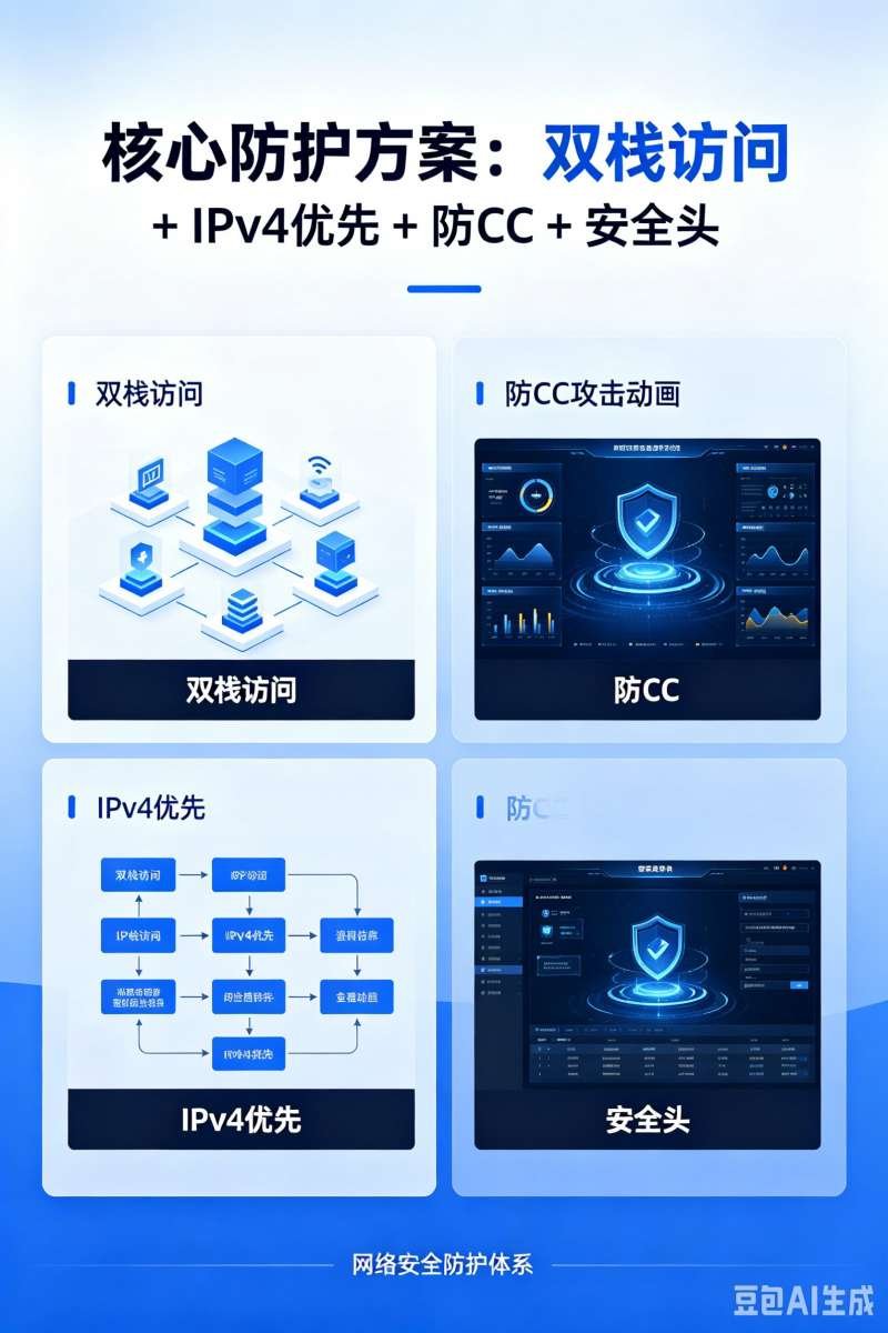 现在核心的「双栈访问 + IPv4优先 + 防CC+安全头-神人佛-善无痕蛇无泪