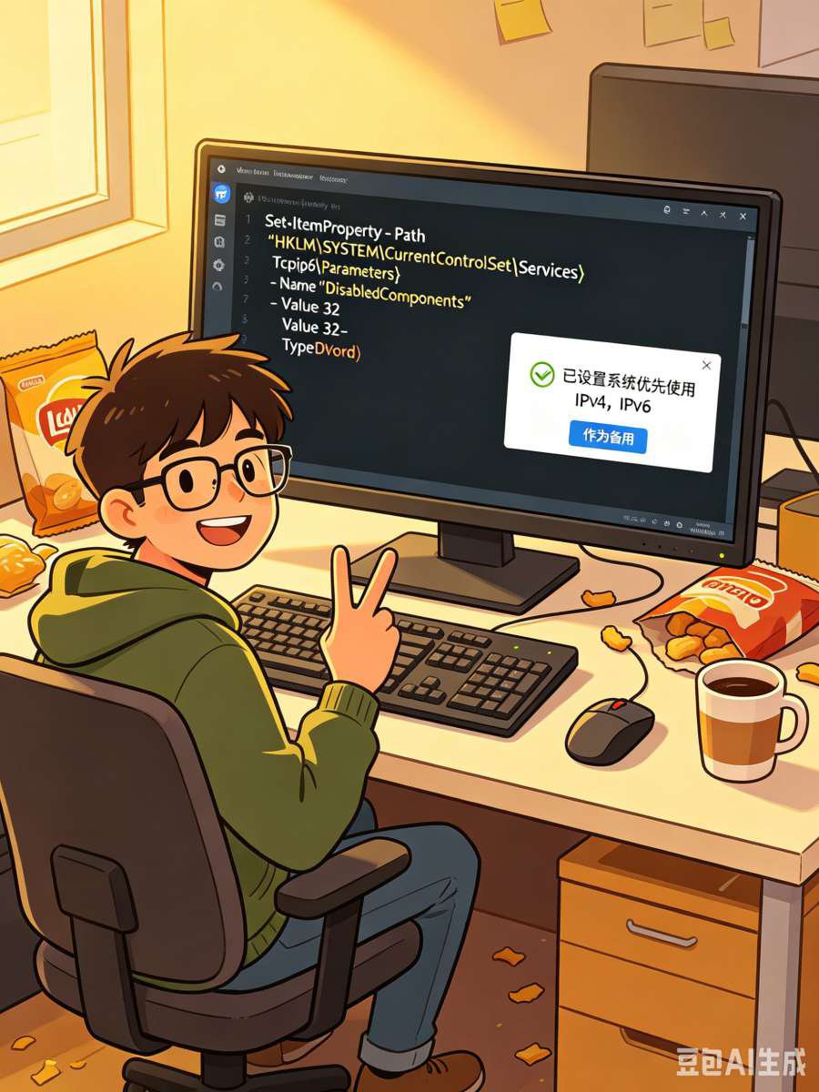 1️⃣ 一键设置：IPv4 优先，IPv6 备用（推荐）Windows 系统专用